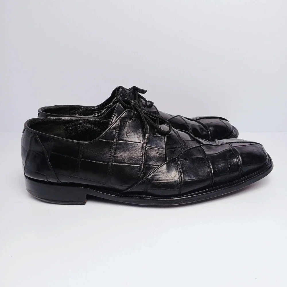 Fennix Italy Mens Alligator Dress Shoes Black Square Toe Size 13
